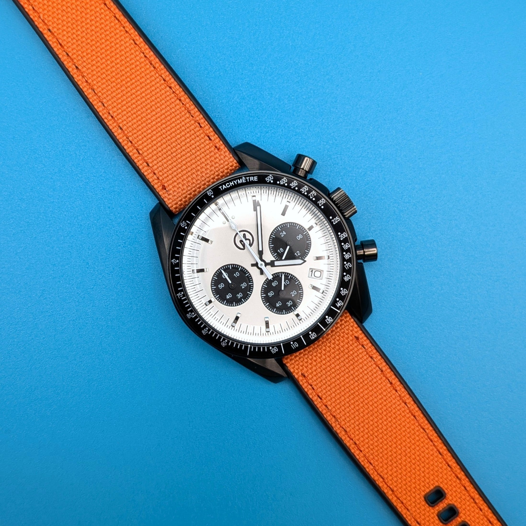 White Dial & Black Bezel | Orange Strap | Seiko VK63 Movement