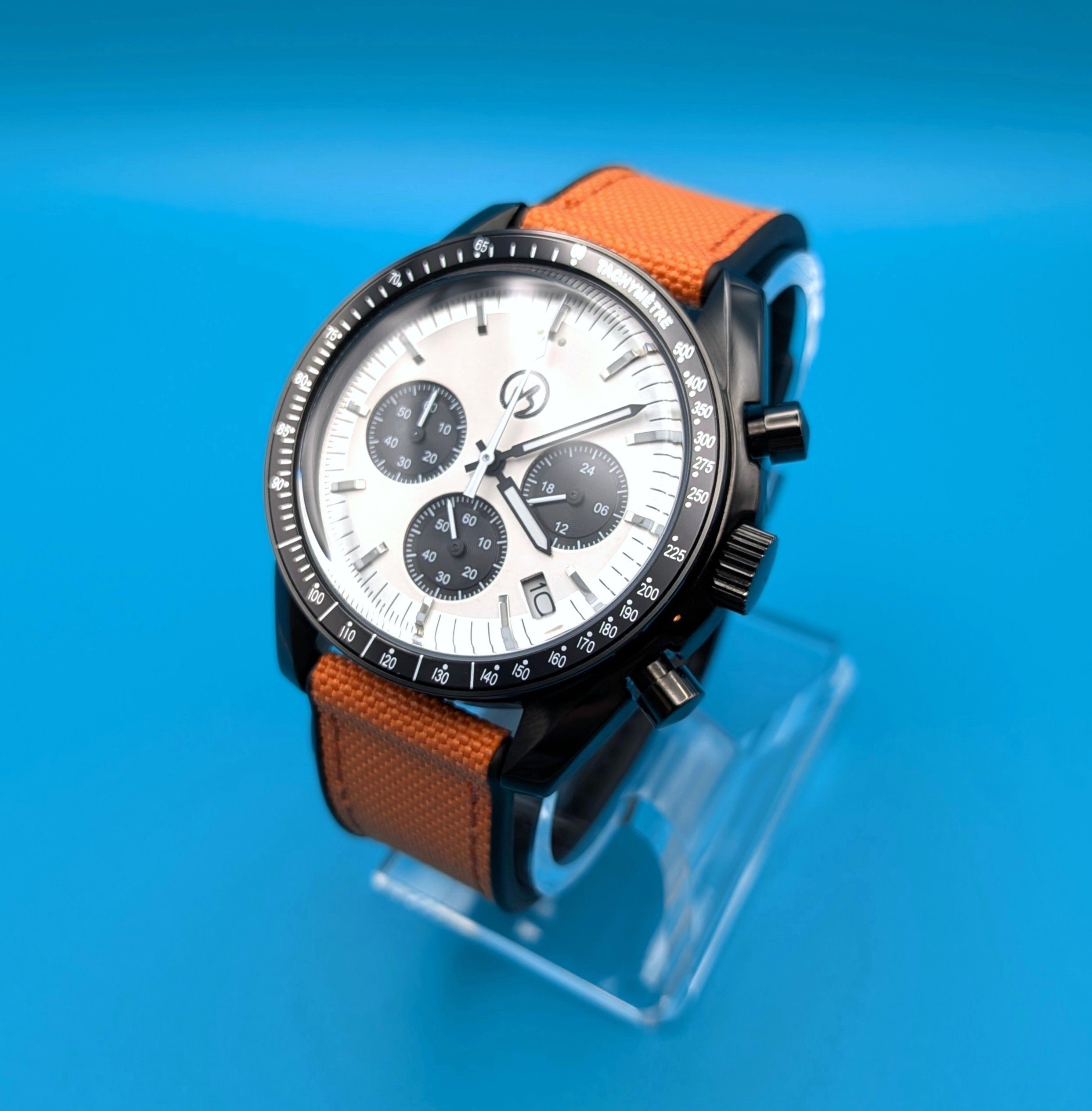 White Dial & Black Bezel | Orange Strap | Seiko VK63 Movement
