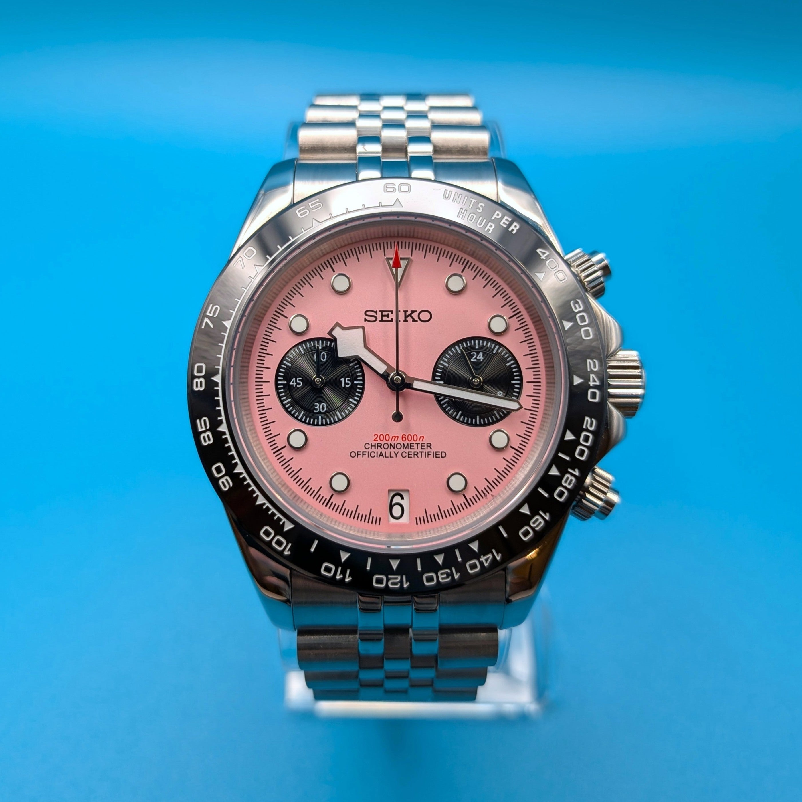 Pink Dial & Black Bezel |Jubilee Bracelet | Seiko VK64 Movement