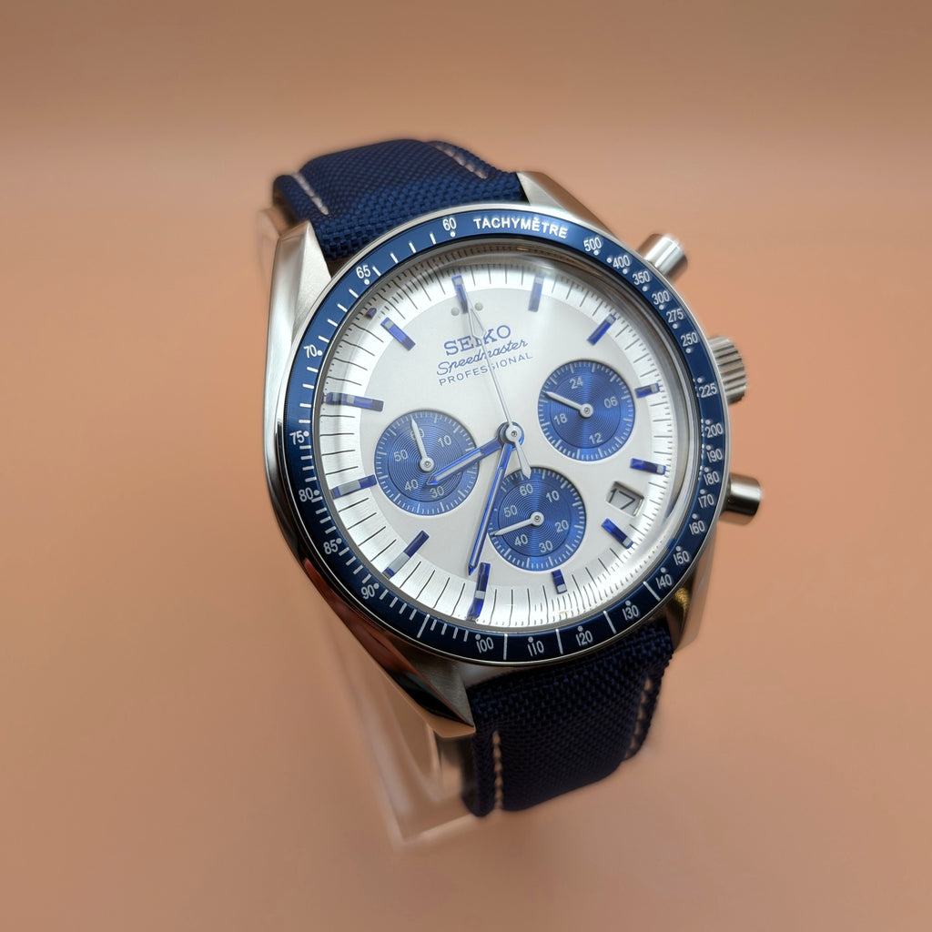 White Dial & Blue Bezel | Blue Strap | Seiko VK63 Movement