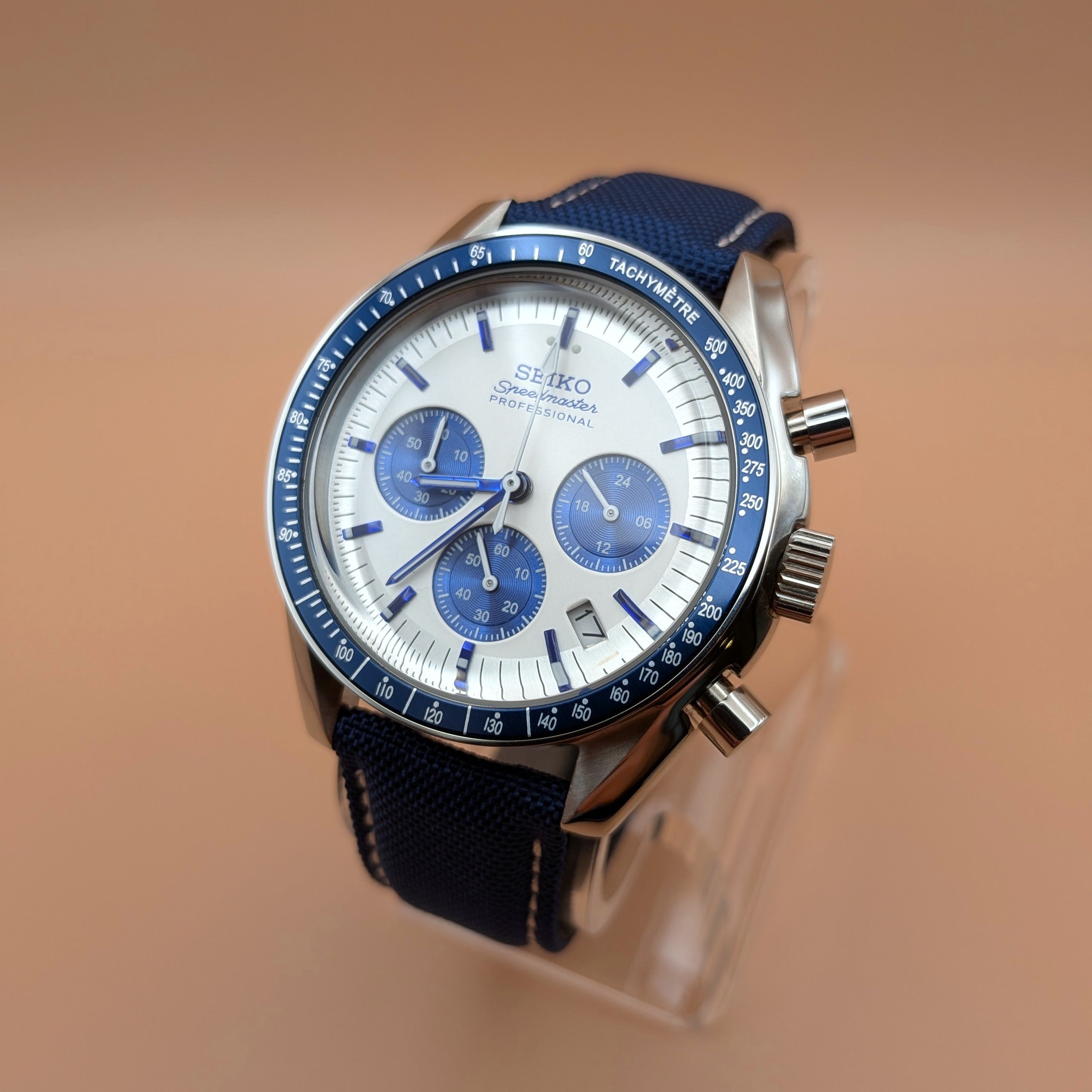 White Dial & Blue Bezel | Blue Strap | Seiko VK63 Movement