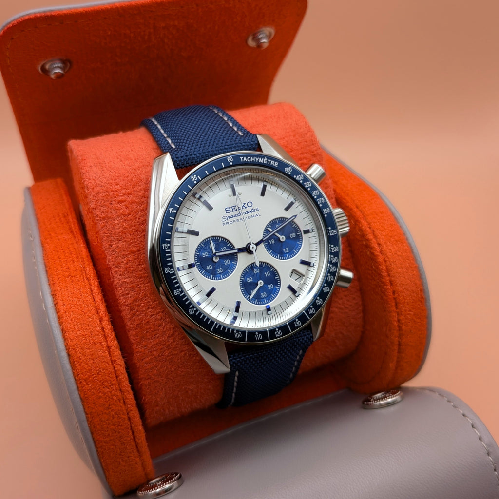 White Dial & Blue Bezel | Blue Strap | Seiko VK63 Movement