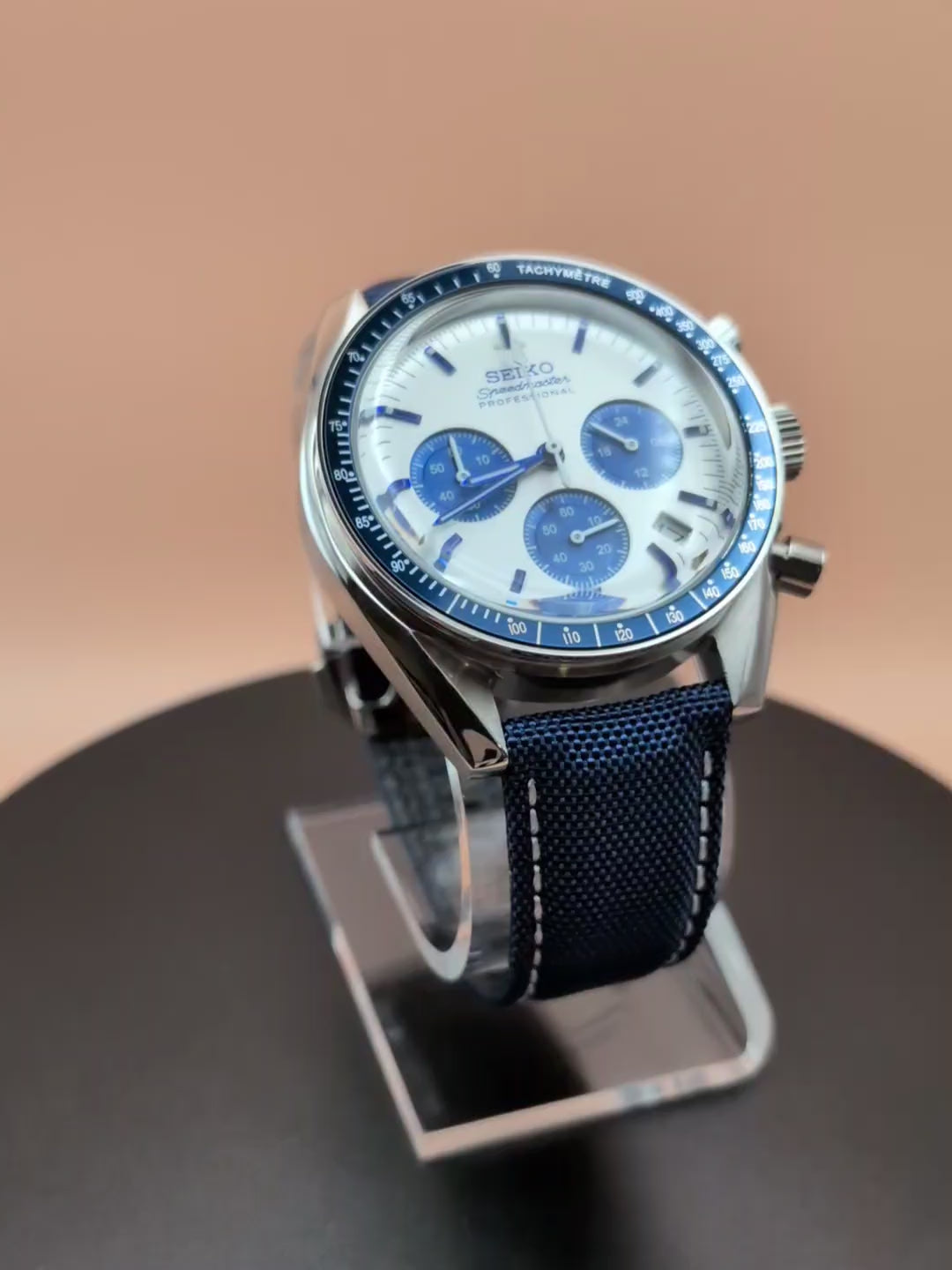White Dial & Blue Bezel | Blue Strap | Seiko VK63 Movement