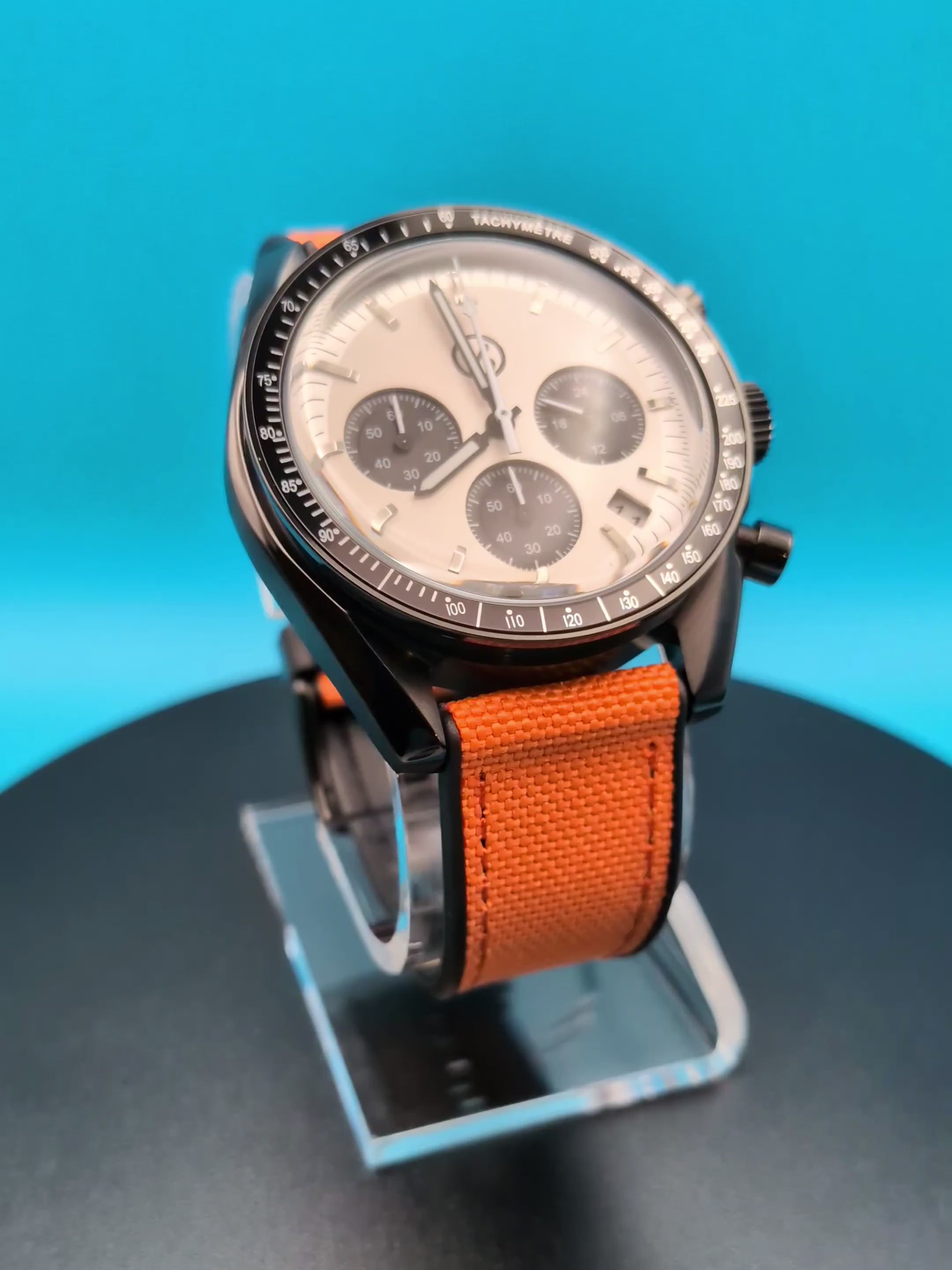 White Dial & Black Bezel | Orange Strap | Seiko VK63 Movement