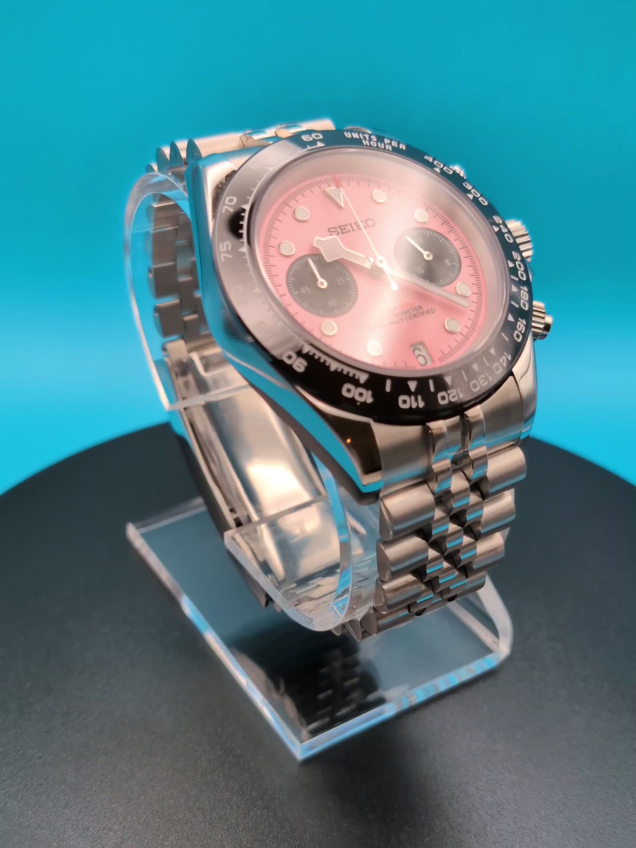 Pink Dial & Black Bezel |Jubilee Bracelet | Seiko VK64 Movement